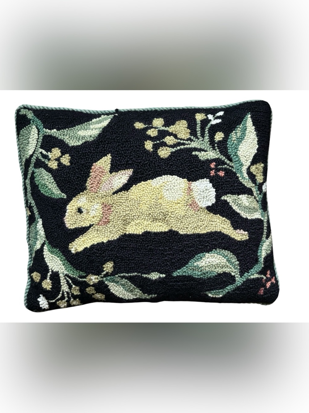 Peking Handicraft Bunny Rabbit Running Field Wool Cotton Rectangle Throw Pillow